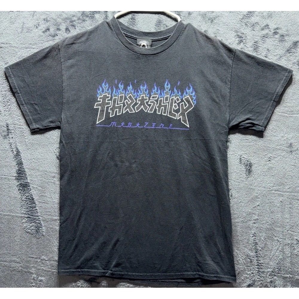 Thrasher Magazine Godzilla Charred Black & Blue Tshirt Skater Street wear. Sz. M